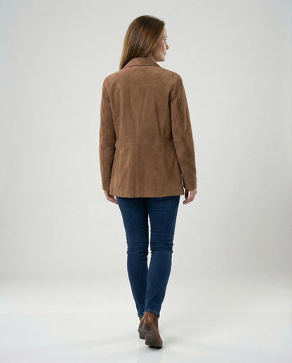 Velour Women's Jacket | Casual Hip-Length Shirt Collar 4