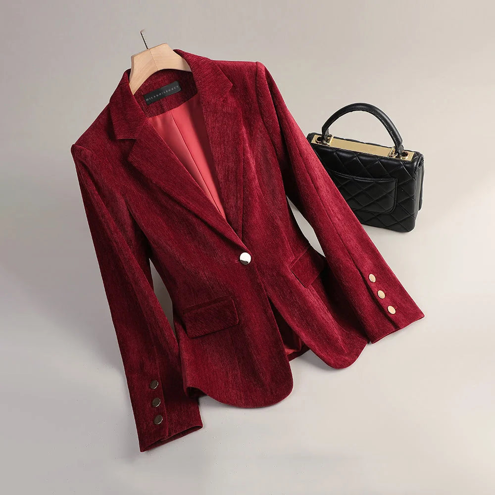 Velvet Dawn | Women's Slim Tailored Velvet Blazer 1
