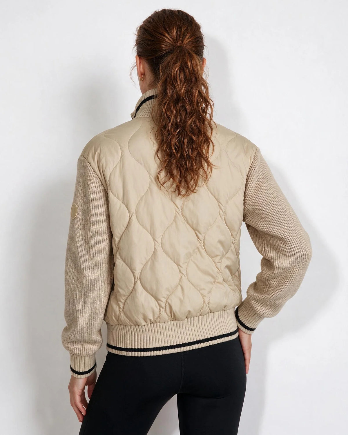 Wave Quilted Knit-Sleeve Bomber Jacket 1