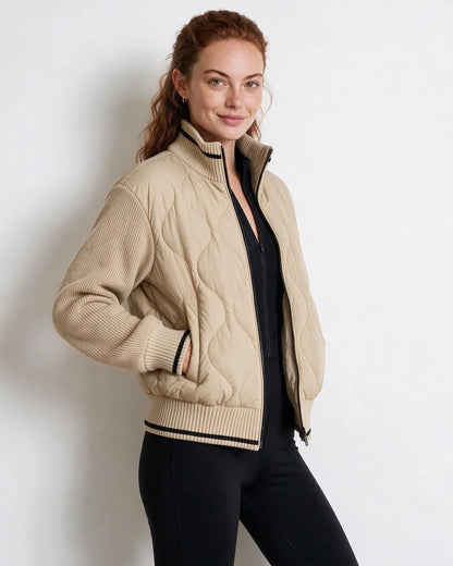 Wave Quilted Knit-Sleeve Bomber Jacket 2