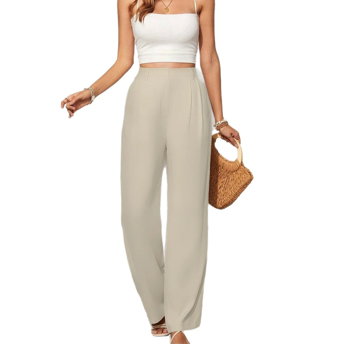 Wide High-Waisted Trousers Women Elegant Pleated Pants 5