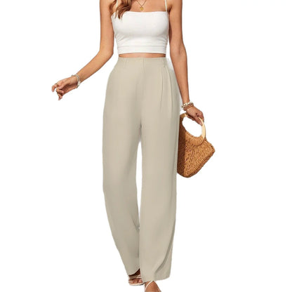 Wide High-Waisted Trousers Women Elegant Pleated Pants 5