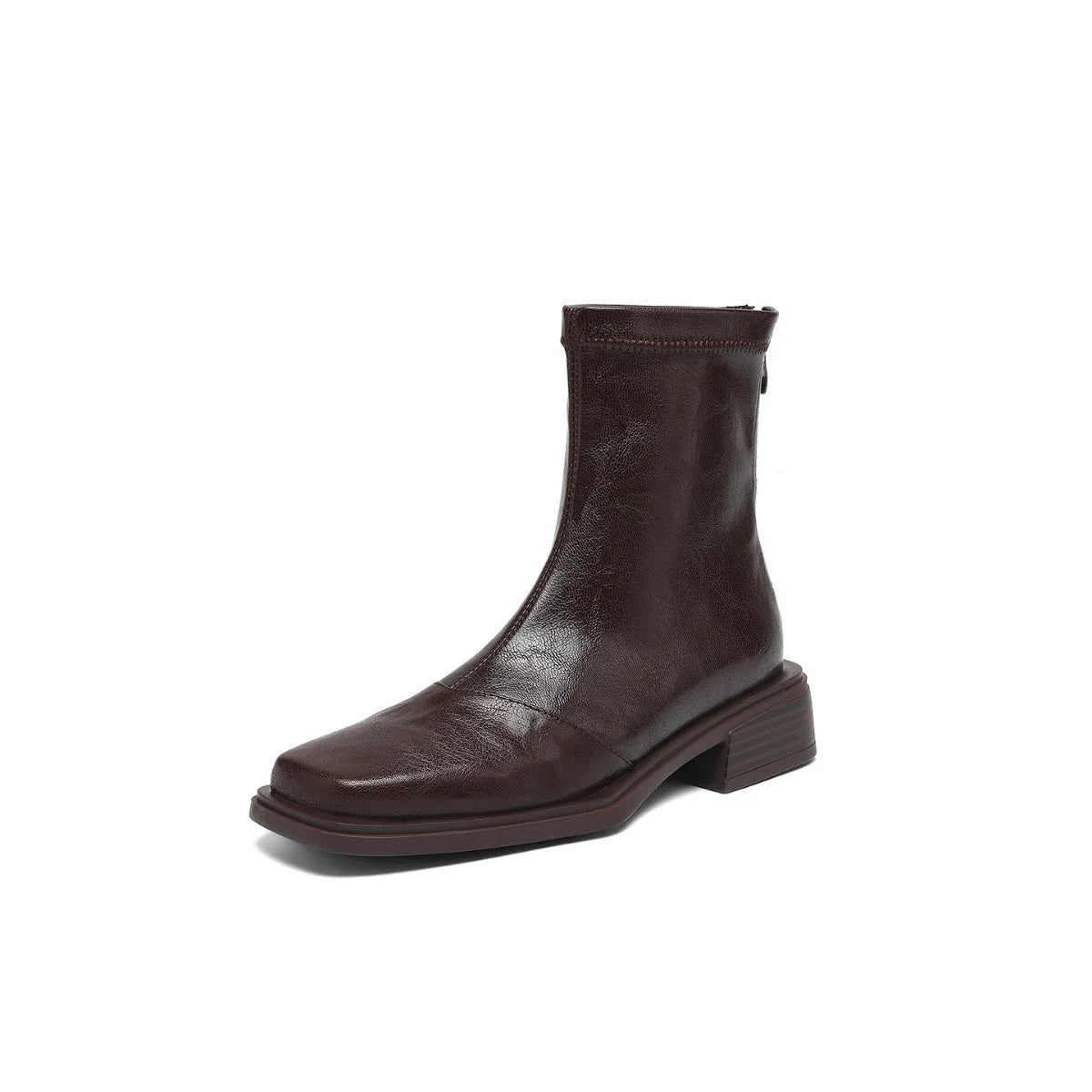 Women's Ankle Boots Leather Block Heel 5