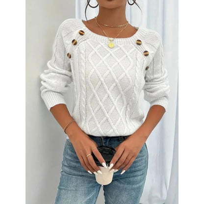 Women's Cable Knit Sweater | Long Sleeve Button Detail 0