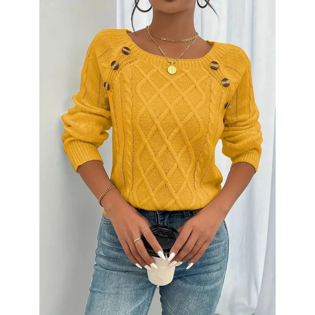 Women's Cable Knit Sweater | Long Sleeve Button Detail 4