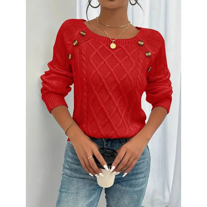 Women's Cable Knit Sweater | Long Sleeve Button Detail 5