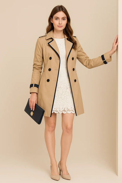 Women's Double-Breasted Belted Trench Coat Longline Jacket 0