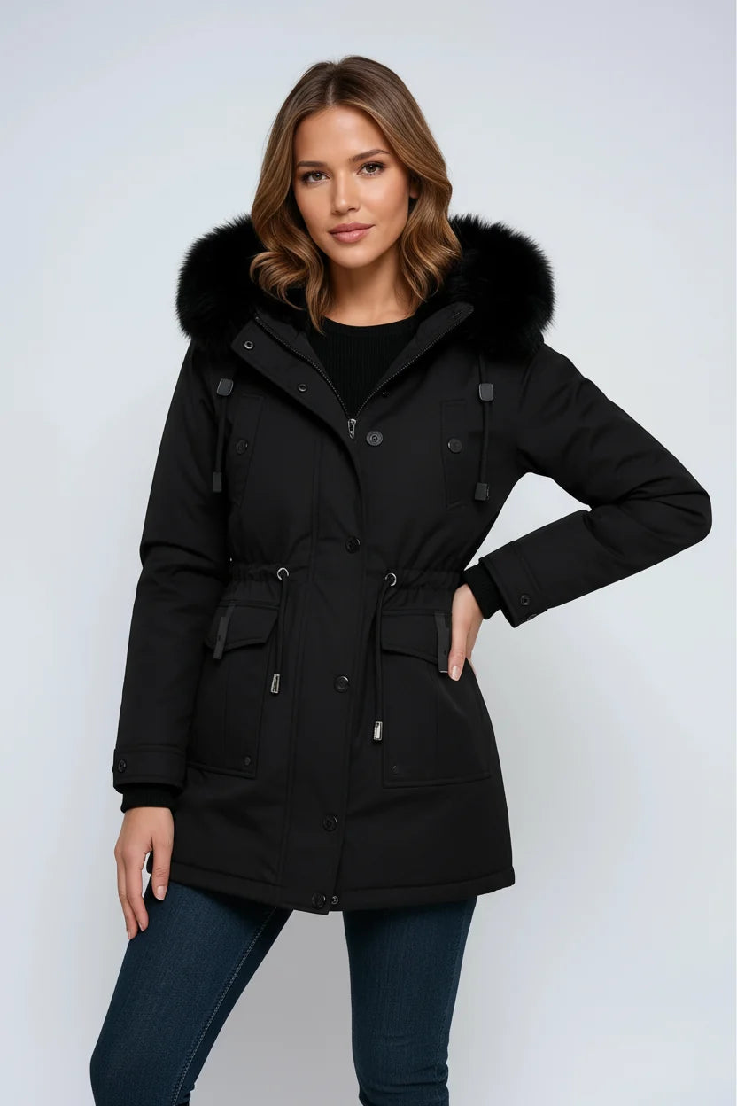 Women's Fitted Parka | Winter Jacket with Fur Hood and Pockets 1