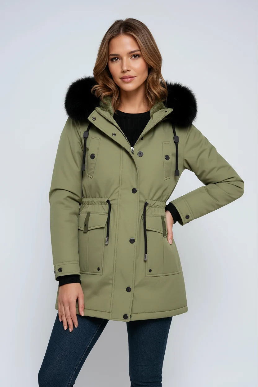 Women's Fitted Parka | Winter Jacket with Fur Hood and Pockets 2