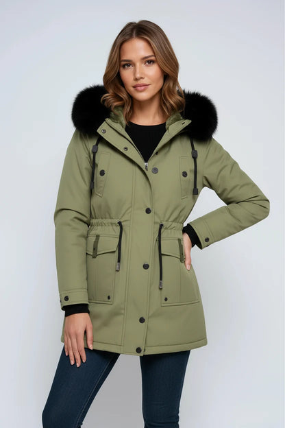 Women's Fitted Parka | Winter Jacket with Fur Hood and Pockets 2