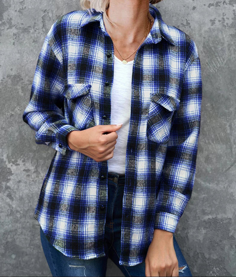 Women's Flannel Check Shirt Jacket | Casual Layering Top 2