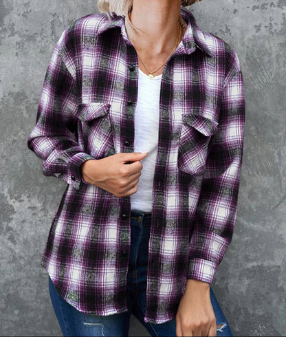 Women's Flannel Check Shirt Jacket | Casual Layering Top 3