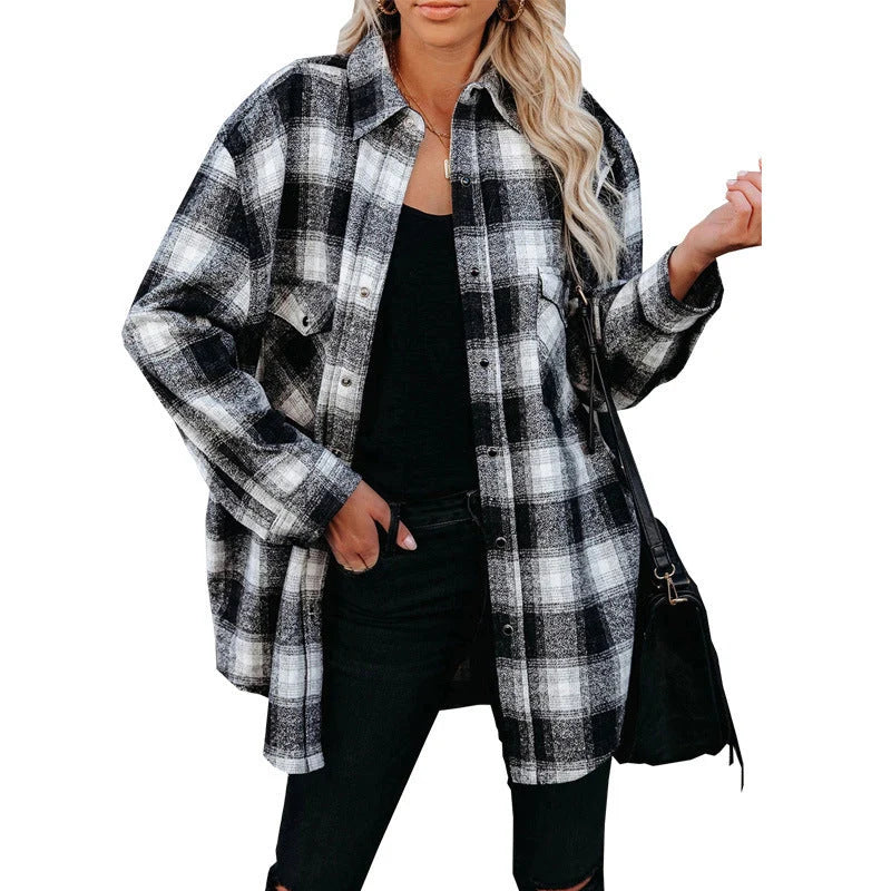 Women's Flannel Check Shirt Jacket | Casual Layering Top 7