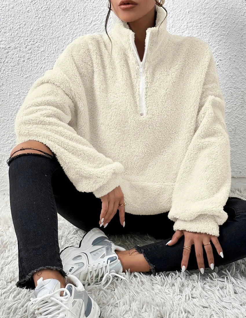 Women's Half-Zip Fleece Sweater | High-Neck Pullover 0