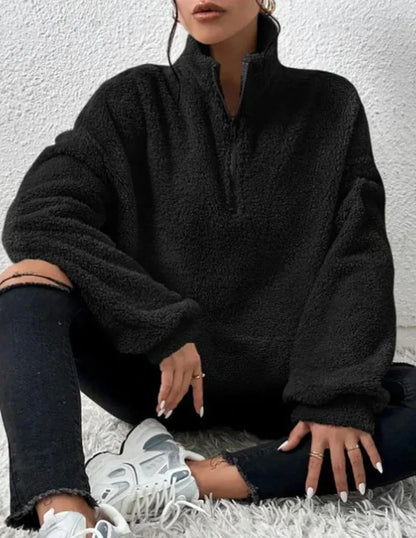 Women's Half-Zip Fleece Sweater | High-Neck Pullover 1