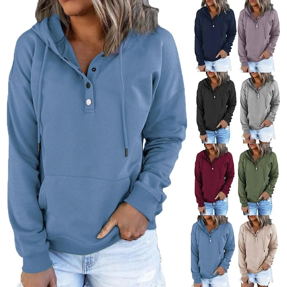 Women's Hoodie with Button Details and Pockets 1