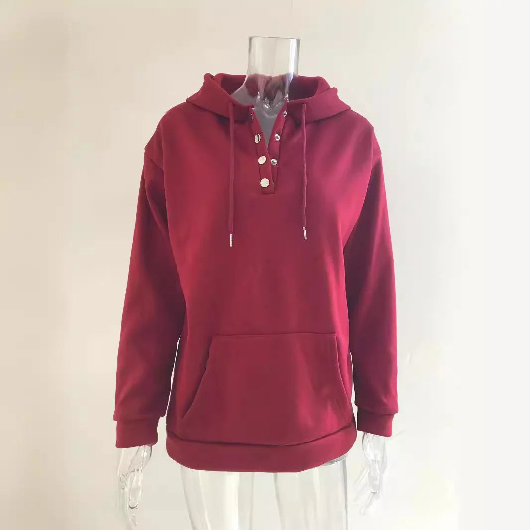 Women's Hoodie with Button Details and Pockets 2