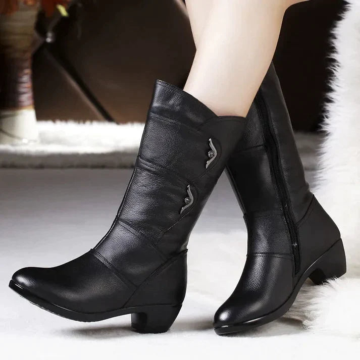 Women's Leather Winter Boots with High Heel 2