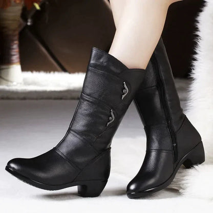Women's Leather Winter Boots with High Heel 2