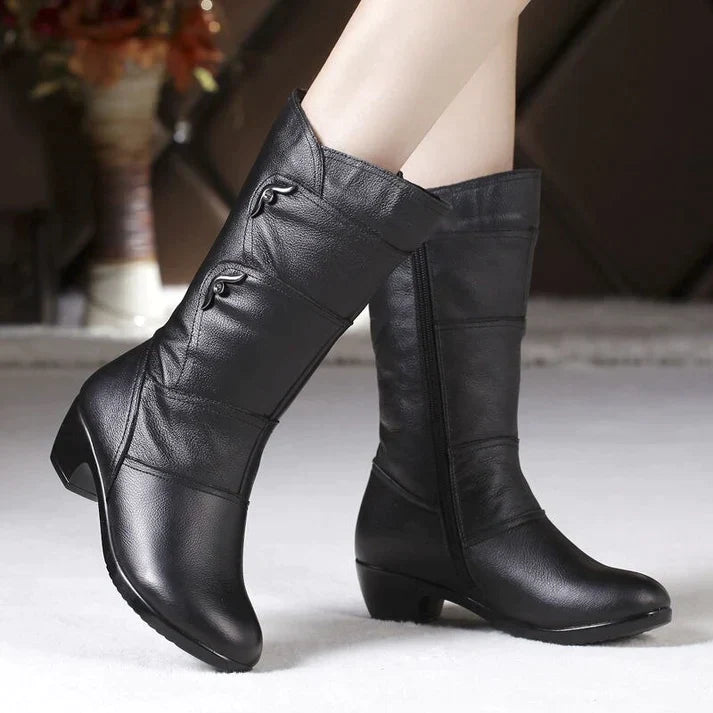 Women's Leather Winter Boots with High Heel 3