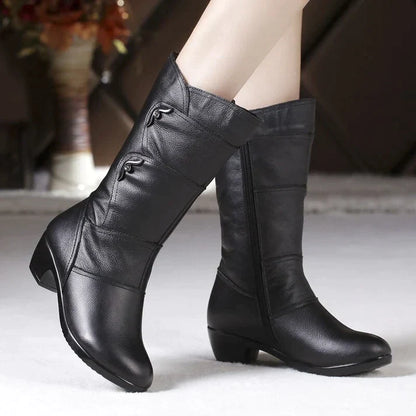 Women's Leather Winter Boots with High Heel 3