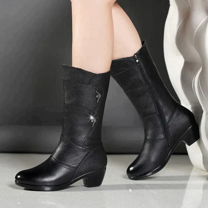 Women's Leather Winter Boots with High Heel 4