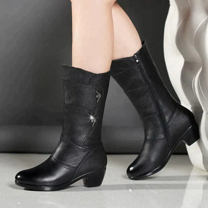 Women's Leather Winter Boots with High Heel 4