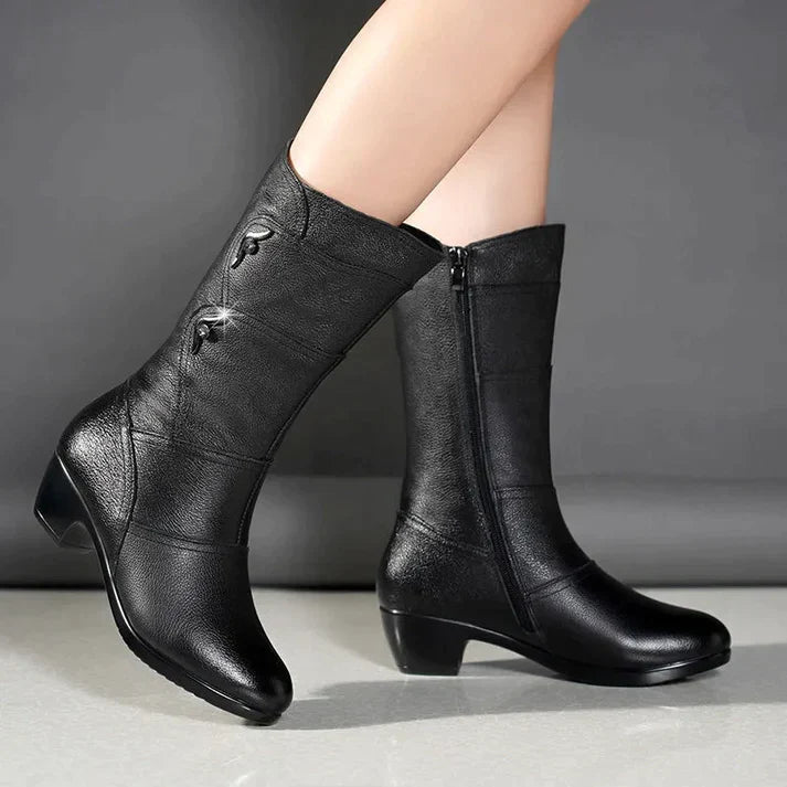 Women's Leather Winter Boots with High Heel 5