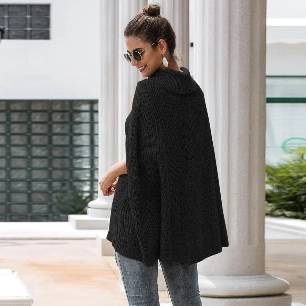 Women's Oversized Roll-Neck Knit Poncho Sweater | Cozy Layer 2