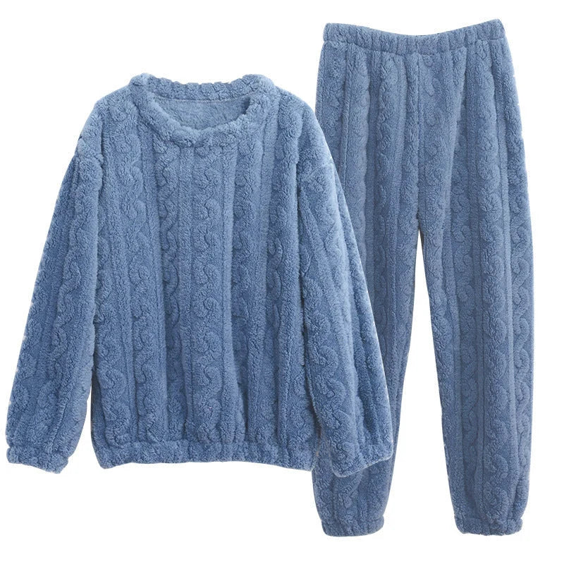 Women’s Plush Cable-Texture Lounge Set | Long-Sleeve Top and Trousers 5