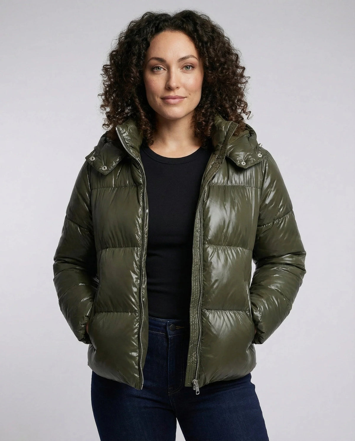 Women's Puffy Jacket Hooded Warm Short Fit 0