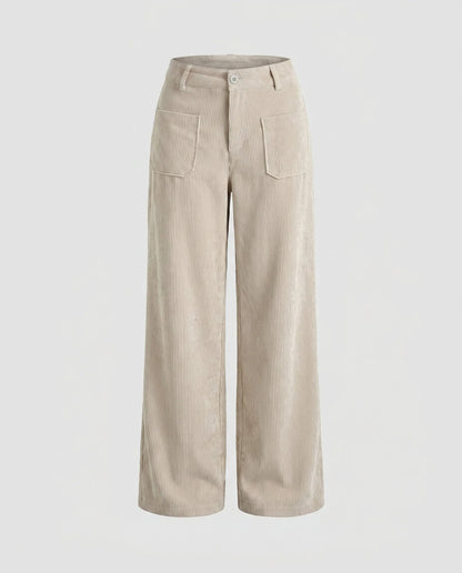 Women's Wide-Leg Corduroy Trousers Elastic Waistband 0