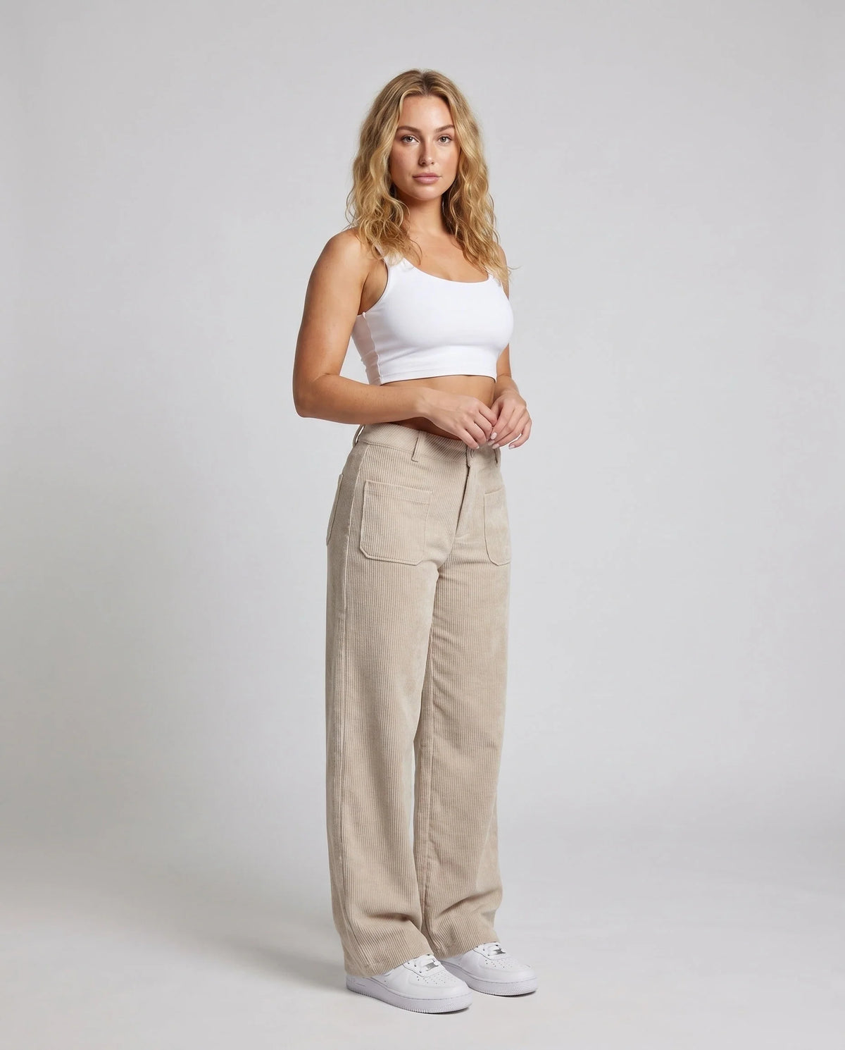 Women's Wide-Leg Corduroy Trousers Elastic Waistband 1