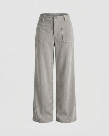 Women's Wide-Leg Corduroy Trousers Elastic Waistband 6