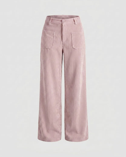 Women's Wide-Leg Corduroy Trousers Elastic Waistband 7