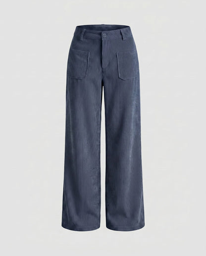 Women's Wide-Leg Corduroy Trousers Elastic Waistband 8
