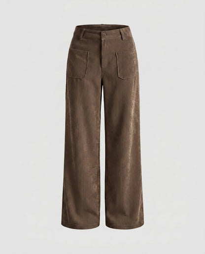 Women's Wide-Leg Corduroy Trousers Elastic Waistband 9