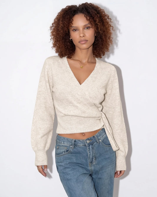 Wrap V-Neck Cropped Jumper | Women's Knit Sweater 0