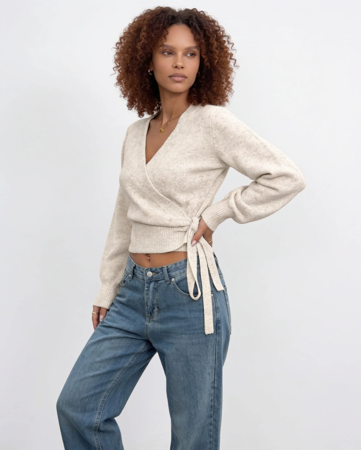 Wrap V-Neck Cropped Jumper | Women's Knit Sweater 1
