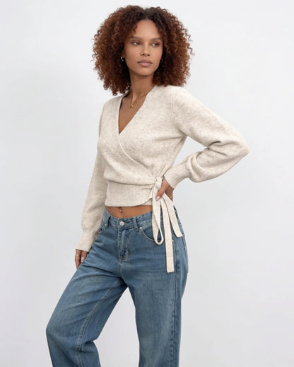 Wrap V-Neck Cropped Jumper | Women's Knit Sweater 1