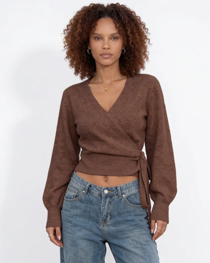 Wrap V-Neck Cropped Jumper | Women's Knit Sweater 10