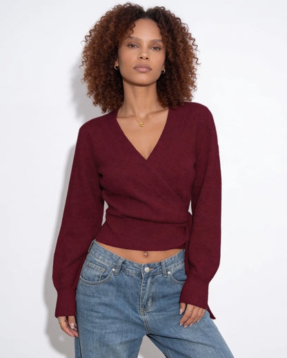 Wrap V-Neck Cropped Jumper | Women's Knit Sweater 11
