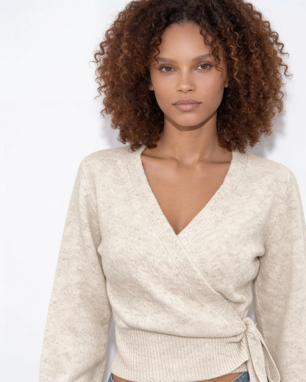 Wrap V-Neck Cropped Jumper | Women's Knit Sweater 3