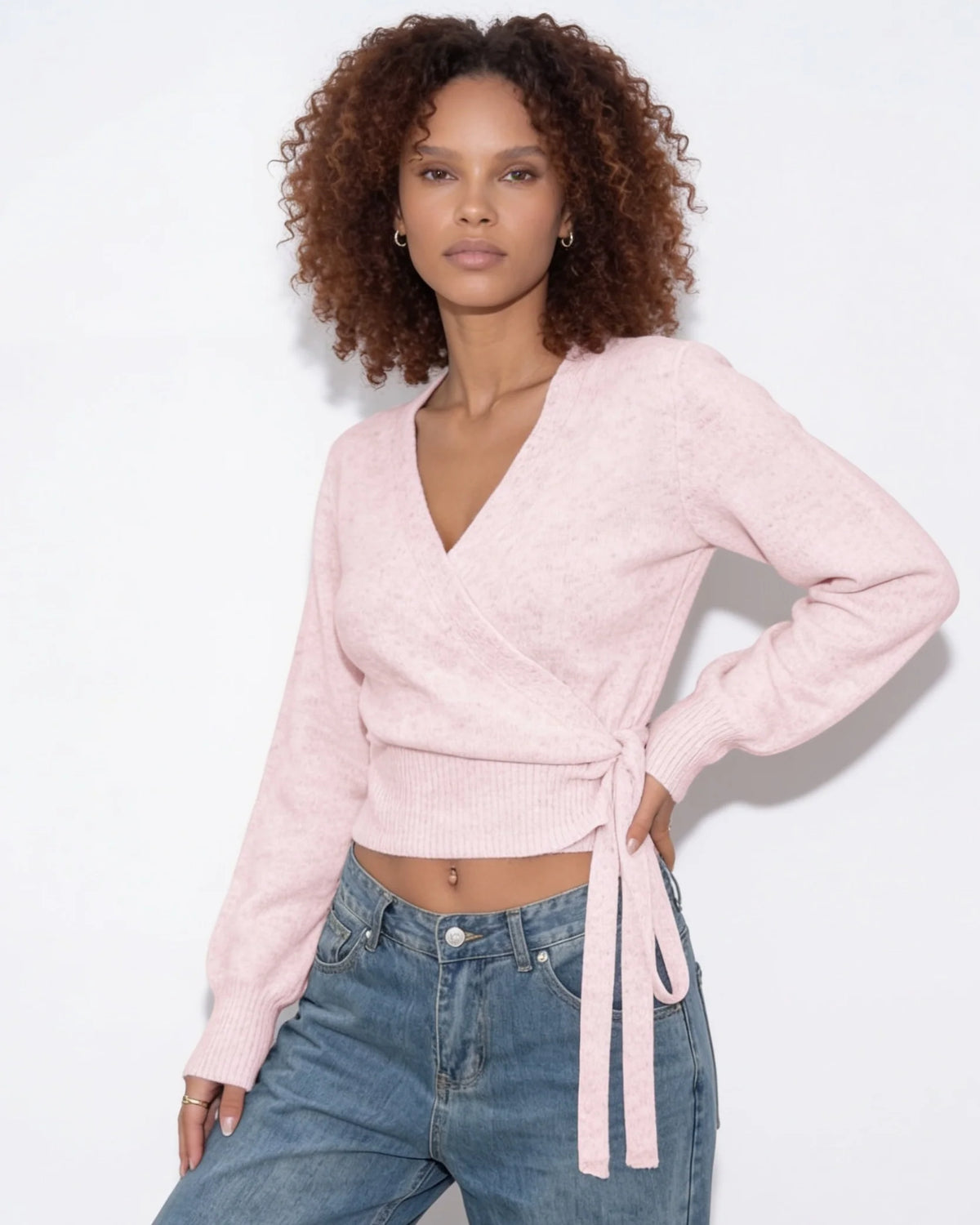 Wrap V-Neck Cropped Jumper | Women's Knit Sweater 4