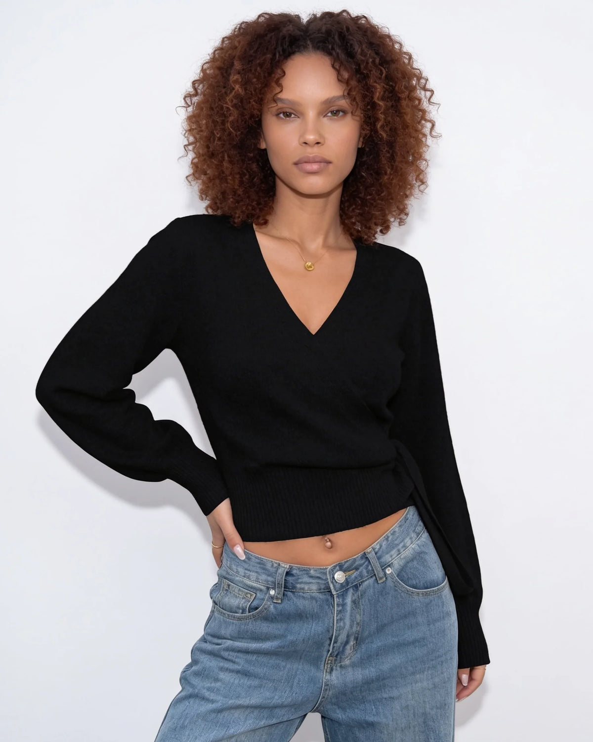 Wrap V-Neck Cropped Jumper | Women's Knit Sweater 7