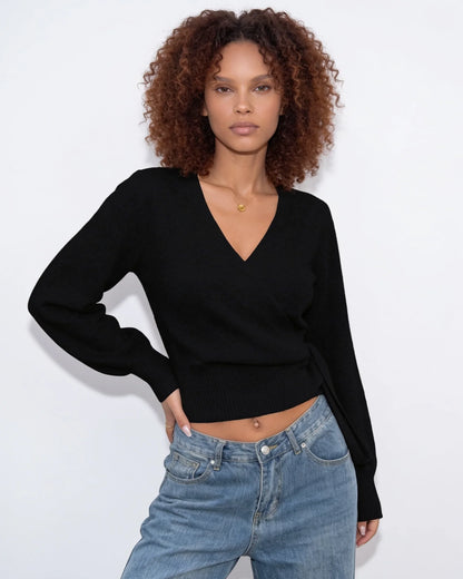 Wrap V-Neck Cropped Jumper | Women's Knit Sweater 7