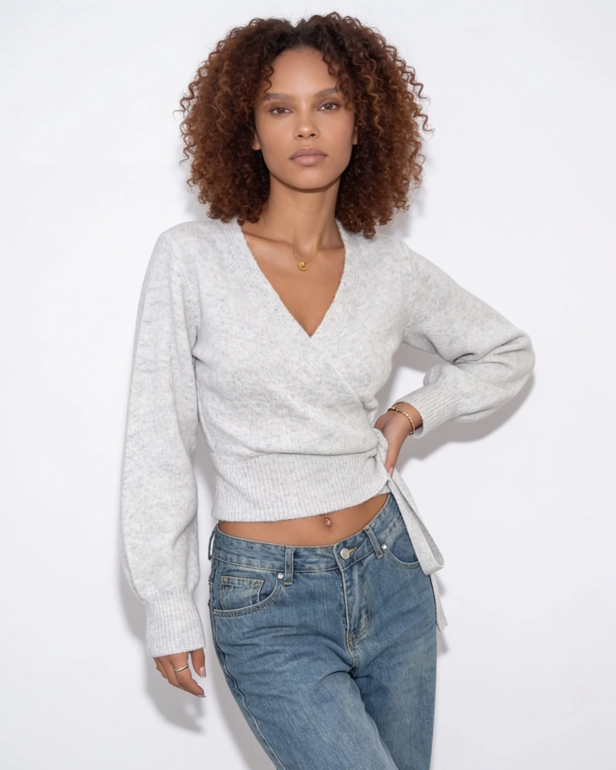 Wrap V-Neck Cropped Jumper | Women's Knit Sweater 9